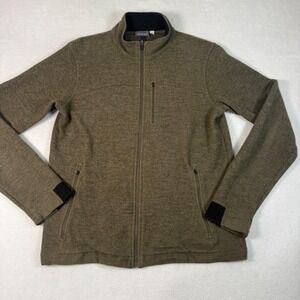 Ibex Merino Wool Jacket Mens Medium Olive Green Full Zip Gorpcore Hiking Outdoor
